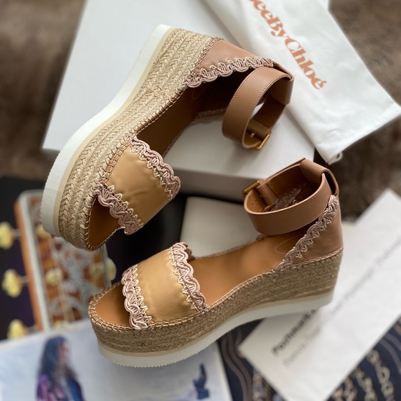 See By Chloe Glyn Leather Flatform Espadrille Sandals